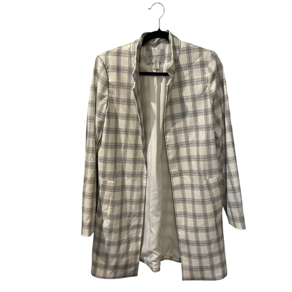 Carolina Belle M White and Gray Blazer Suit Jacket Open Front